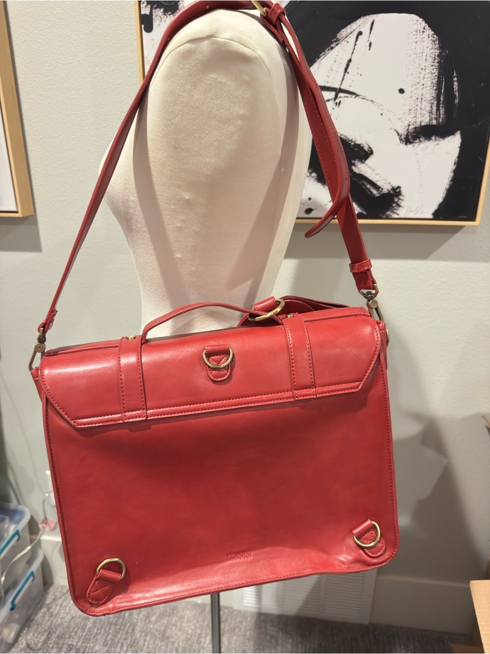 ECOSUSI Vegan Leather Red Bow Briefcase Laptop Study Bag - Picture 5 of 13